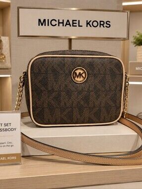 Michael Kors Fulton Small Bag Signature Brown Tan Gold Crossbody Purse